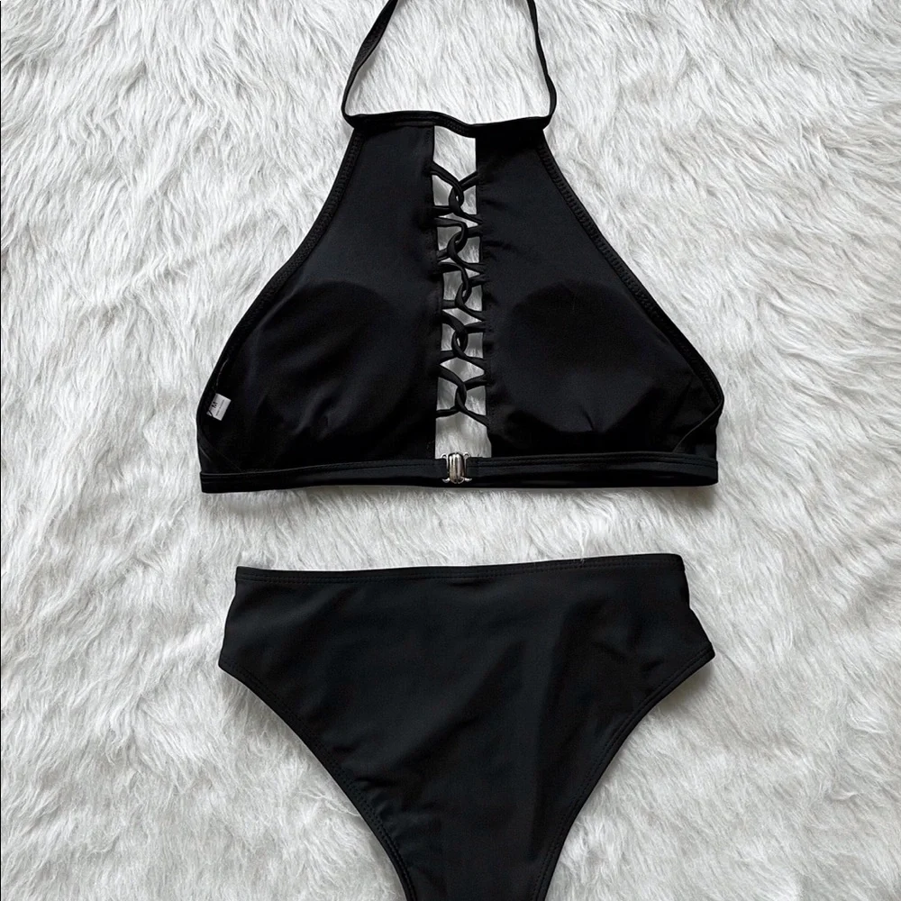 NWOT Black Halter Top Bikini Size Medium - Picture 6 of 8